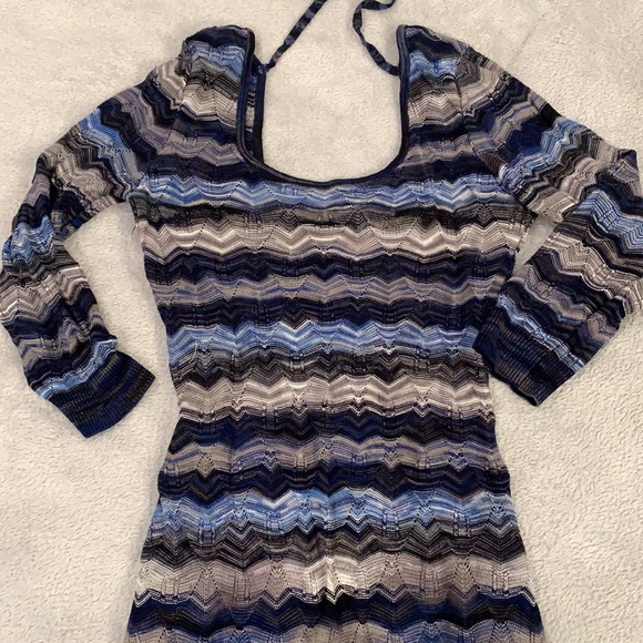 Guess knitted Dress XS Fitted Petite Blue grey striped with grey slip - Picture 2 of 9